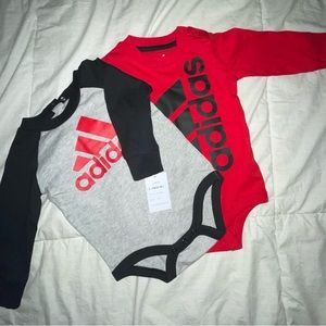NWT- Baby Adidas long sleeve tee onesie red/black/gray size 6-9 months.